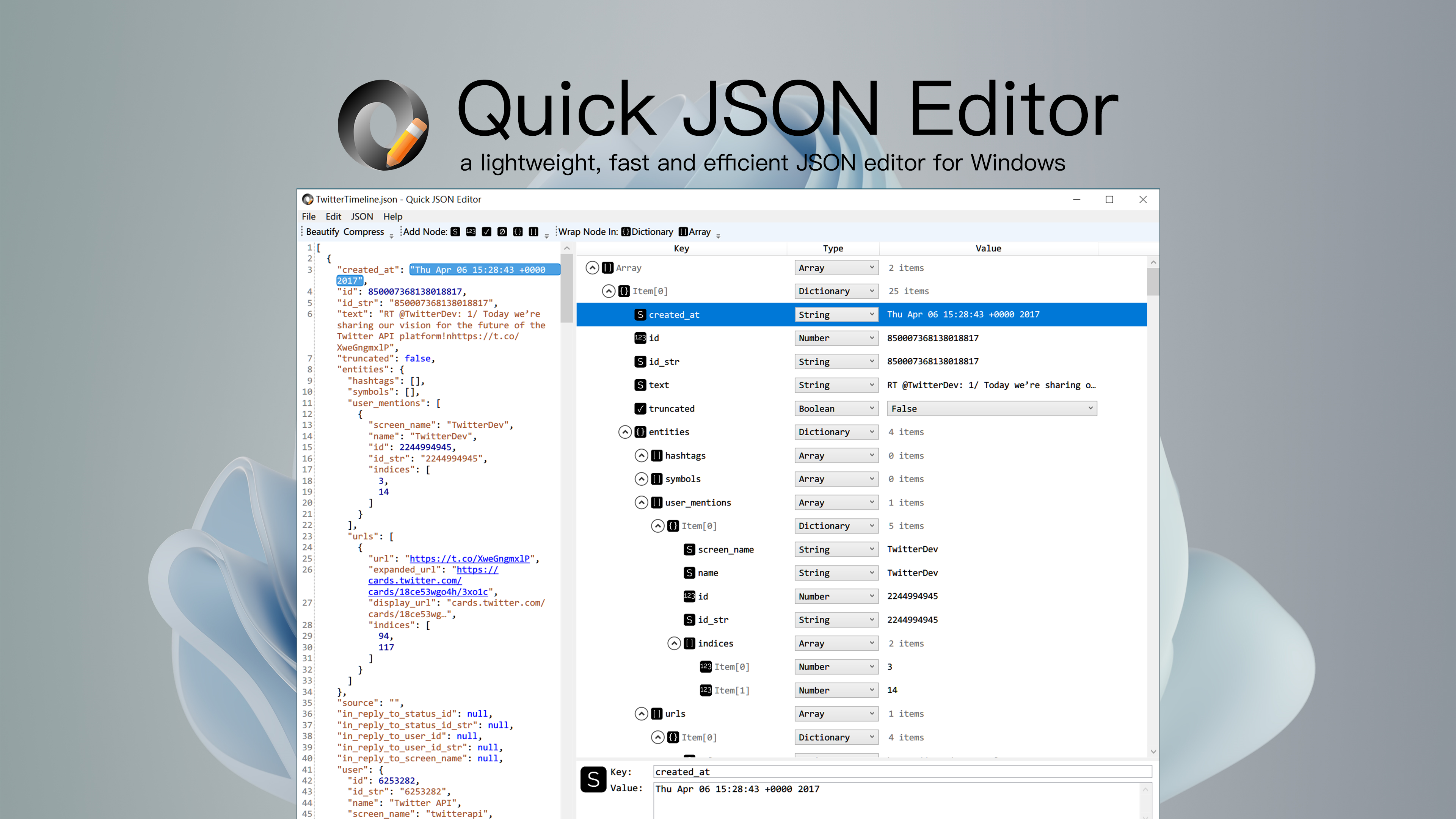 Quick JSON Editor for Windows - TickPlant